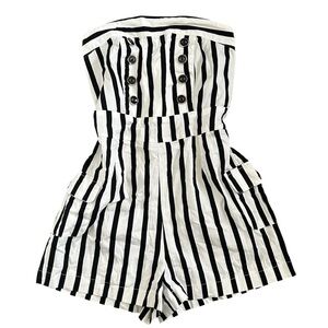 Y2K “Seductions” Black and White Stripe Circus Style Romper